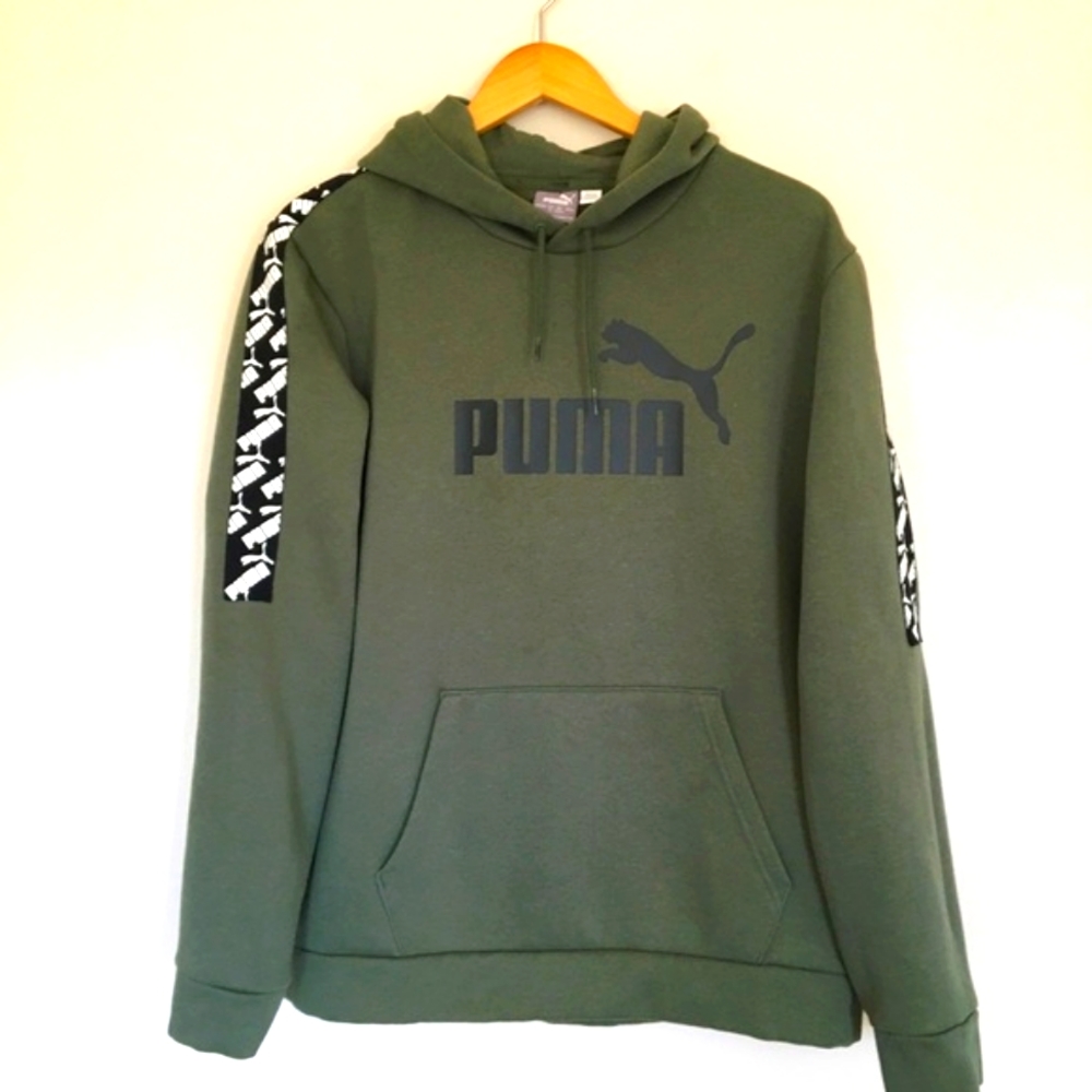 PUMA Mens M Amplified Hoodie Olive Green Size Large